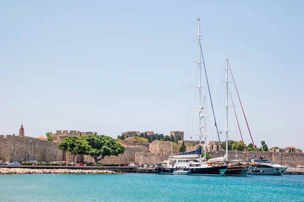 Rhodos Gamla Stad Utsikt Från Havet Grekland — Stockfoto