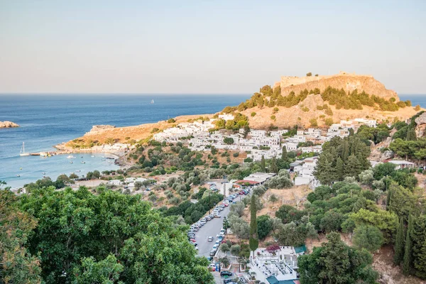 Вид Белый Город Линдос Роде Греция — стоковое фото