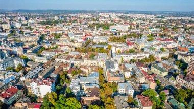 Ivano-Frankivsk, Ukrayna 'nın tarihi merkezinin en üst görüntüsü.