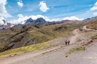 Perulu bir adam Peru And Dağları 'nda Vinicunca Gökkuşağı Dağı' na yakın bir yerde..
