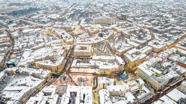 Top View Ivano Frankivsk Winter Christmas Time — стоковое фото