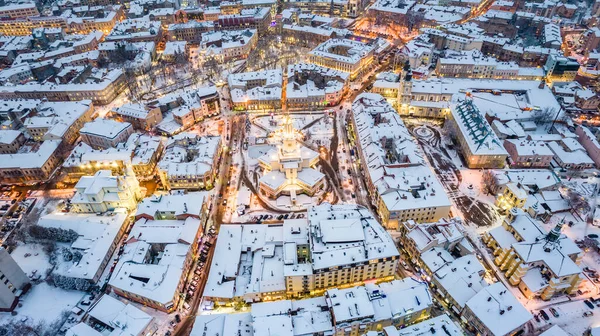 Top View Ivano Frankivsk Winter Christmas Time — стоковое фото