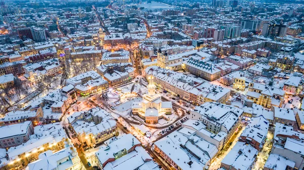 Top View Ivano Frankivsk Winter Christmas Time — Stock Photo, Image