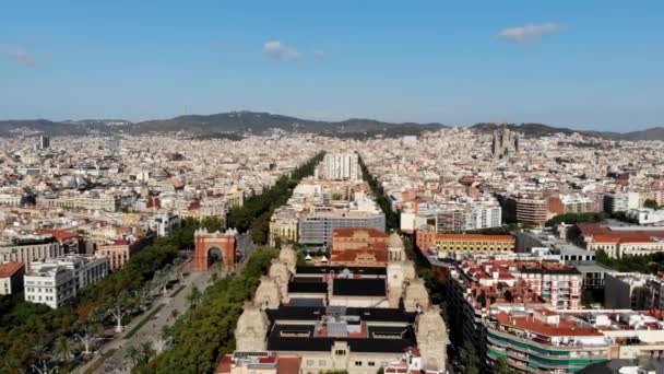 Drone View Arc Triomphe Barcelona Ciutadella Park Drone Shot Monument — ストック動画