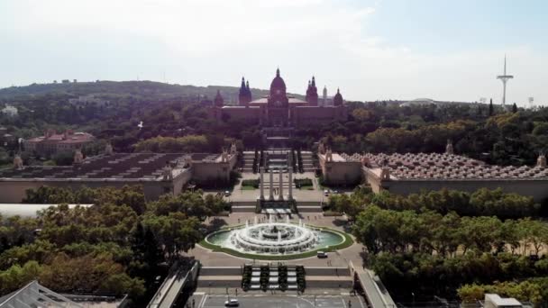 Drone Shot National Palace Barcelona National Museum Art Catalonia View — стоковое видео