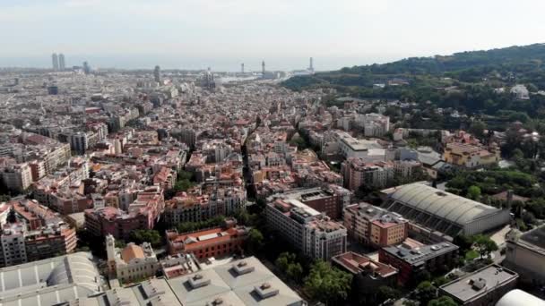 Drohne Schoss Auf Barcelona Dichtes Gedränge Barcelona Luftaufnahme Einer Stadt — Stockvideo