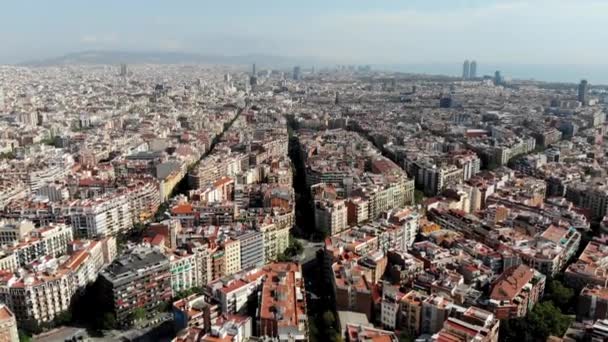 Drone Shot Barcelona Dense Development Barcelona Aerial View City Spain — ストック動画