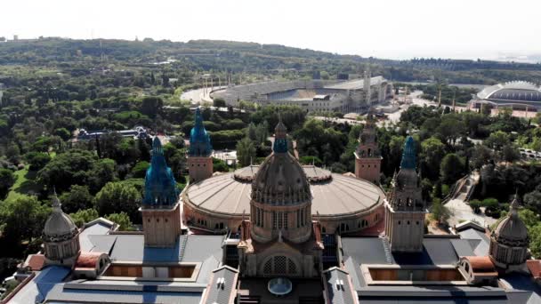 Drone Shot Van Het Nationaal Paleis Barcelona Nationaal Museum Voor — Stockvideo