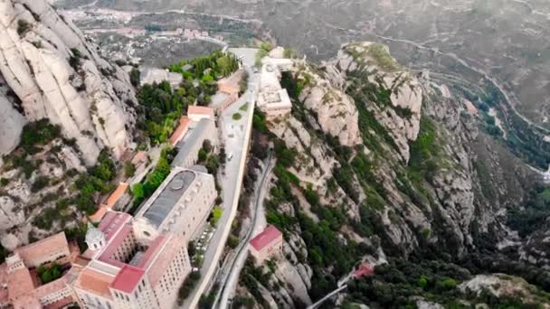 Drone Shot Van Mount Montserrat Drone Uitzicht Het Beroemde Klooster — Stockvideo