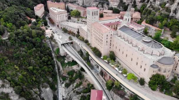 Drone Shot Mount Montserrat Drone View Famous Montserrat Monastery Mountain — Vídeos de Stock