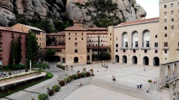 Drohnenschuss Vom Mount Montserrat Drohnen Ansicht Des Berühmten Montserrat Klosters — Stockvideo