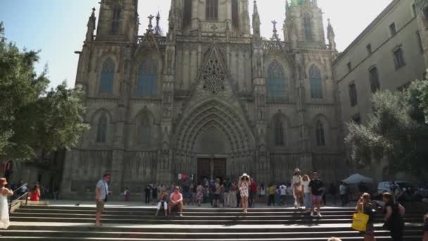 Cathedral Holy Cross Saint Eulalia Barcelona Many Tourists Catholic Cathedral — 비디오