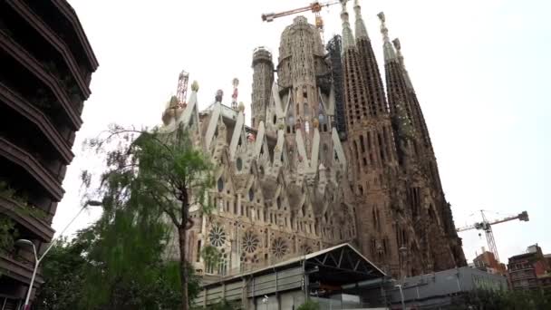 Sagrada Familia Barcelona Kirche Stadtteil Eixample Ungewöhnliches Aussehen Des Tempels — Stockvideo