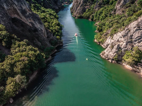 Drone View Matka Canyon Drone Shot Lake Canyon North Macedonia — Fotografia de Stock