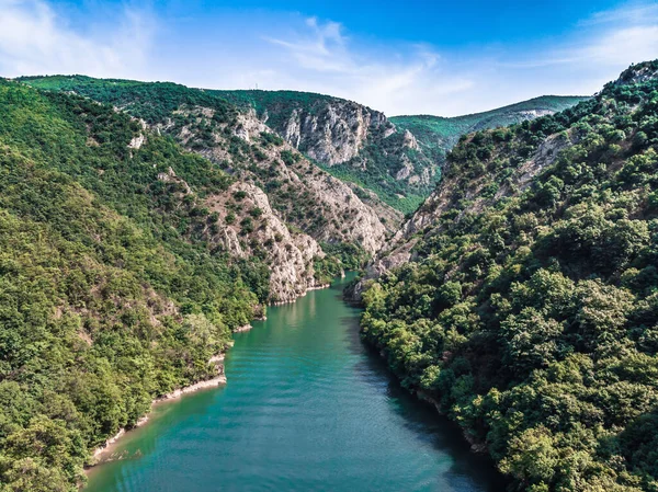 Drone View Matka Canyon Drone Shot Lake Canyon North Macedonia — Fotografia de Stock