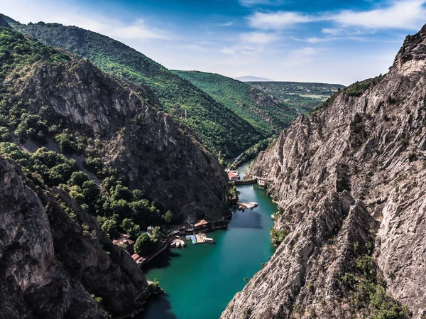 Drone View Matka Canyon Drone Shot Lake Canyon North Macedonia — Fotografia de Stock