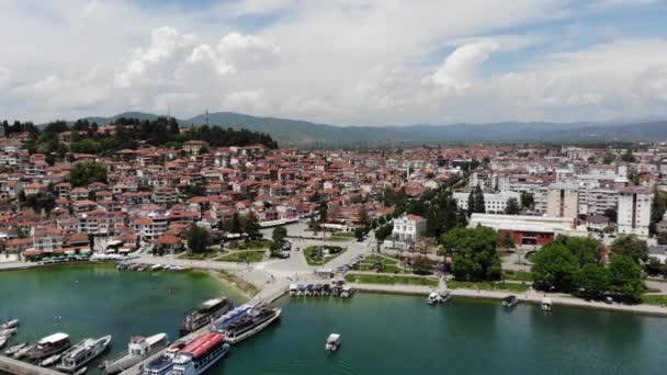 Drone View Resort Town Ohrid Drone Shot Overlooking Lake Ohrid — Stockvideo