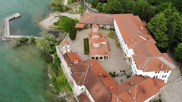 Drone Tiro Mosteiro Naum Mosteiro Ortodoxo Macedônia Norte Vista Drone — Vídeo de Stock