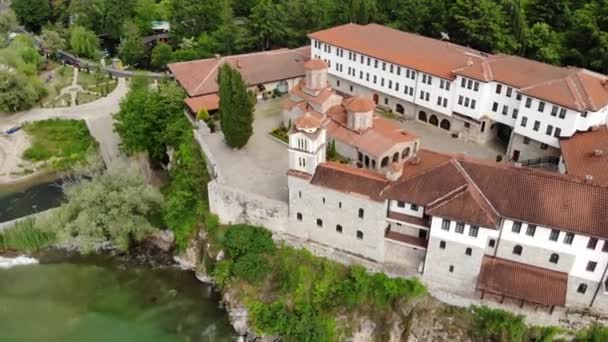 Drone Tiro Mosteiro Naum Mosteiro Ortodoxo Macedônia Norte Vista Drone — Vídeo de Stock