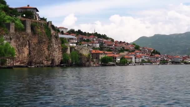 Picturesque View Lake Ohrid City Ohrid North Macedonia City Eastern — стоковое видео