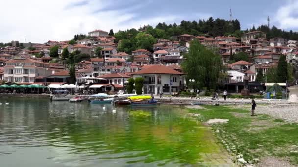 Vista Panorâmica Cais Para Ohrid Cidade Ohrid Macedónia Norte Uma — Vídeo de Stock