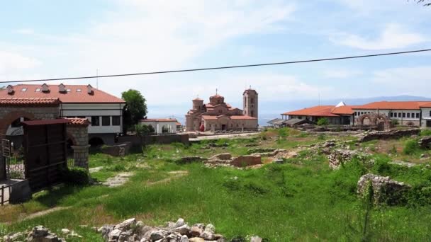 プラショニクだ プッシュはオフリドの古代都市の歴史的中心である オフリド湖東岸の遺跡 マケドニア北部のオフリドの文化観光センター — ストック動画