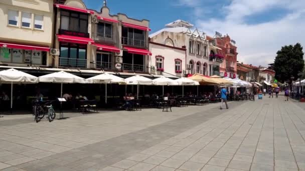 Міська Площа Ресторанами Центрі Охриду Місто Охрид Північній Македонії Місто — стокове відео