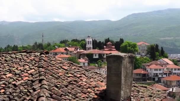 Vista Panorâmica Lago Ohrid Cidade Ohrid Macedónia Norte Uma Cidade — Vídeo de Stock