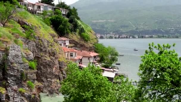 Scenic View Lake Ohrid City Ohrid North Macedonia City Eastern — Vídeos de Stock