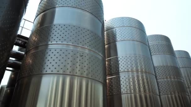Modern Equipment Making Processing Grapes Fermentation Storage Wines Stainless Steel — стокове відео