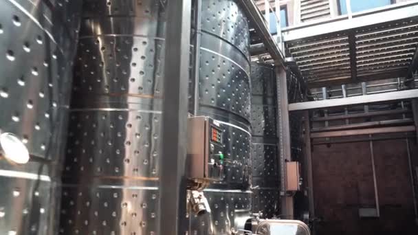 Modern Equipment Making Processing Grapes Fermentation Storage Wines Stainless Steel — Stok video
