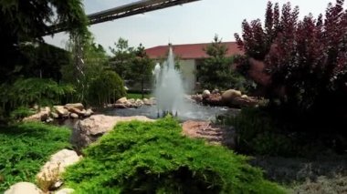 A pond with a fountain on the territory of the Shabo factory. Wine Culture Center Shabo. Modern technologies of wine production. Grape processing. Shabo Museum
