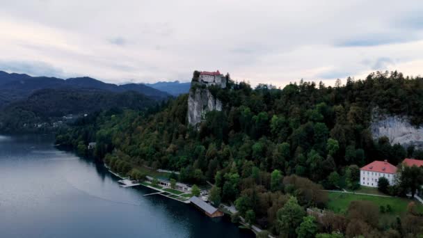 Drone Shot Bled Castle Lake Blaysko Drone View Lake Bled — Stockvideo