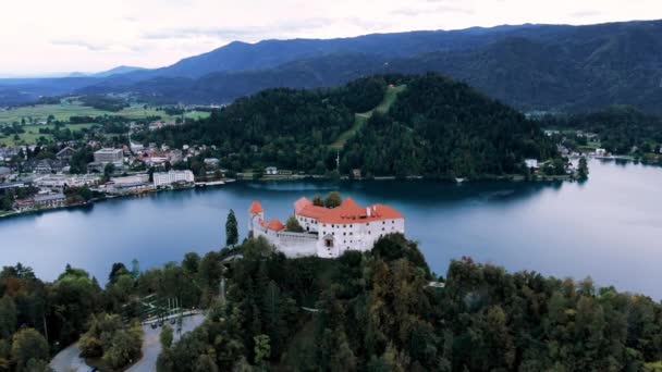 Drone Shot Bled Castle Lake Blaysko Drone View Lake Bled — Vídeos de Stock