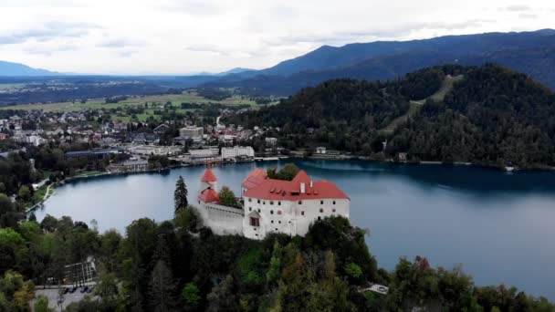 Drone Disparado Castelo Bled Lago Blaysko Vista Drone Lago Bled — Vídeo de Stock