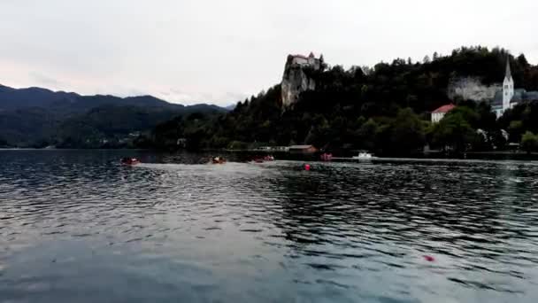 Shot Drone Rowing Competition Bled Castle Drone View Lake Bled — Video