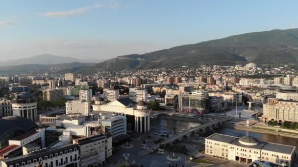 Πανοραμική Θέα Της Πόλης Των Σκοπίων Στη Βόρεια Μακεδονία Κηφήνας — Αρχείο Βίντεο