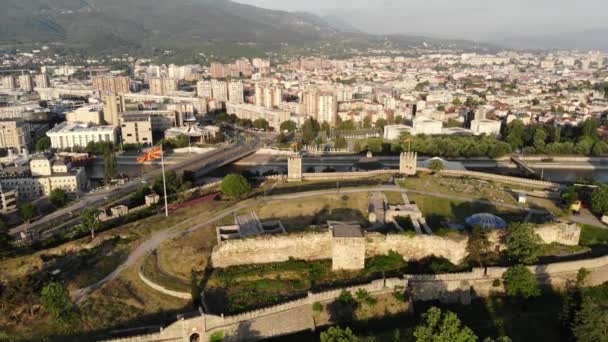 Blick Von Der Drohne Auf Die Festung Skopje Festung Kale — Stockvideo