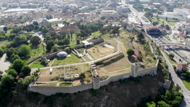 View Drone Skopje Fortress Kale Fortress Complex Defensive Structures Archaeological — Stock Video