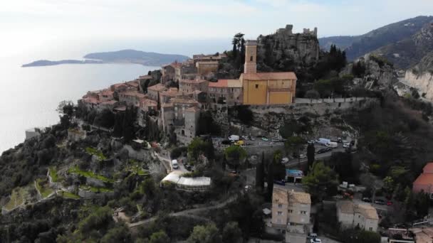Panoramiczny Widok Drona Malowniczego Miasta Eze Riwierze Francuskiej Pobliżu Nicei — Wideo stockowe