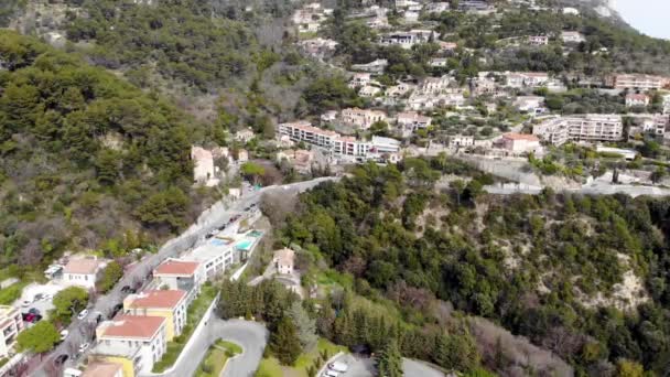 Panoramautsikt Från Drönare Den Pittoreska Staden Eze Franska Rivieran Närheten — Stockvideo