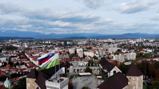Ett Skott Från Drönare Ljubljana Slott Utsikt Från Drönare Medeltida — Stockvideo