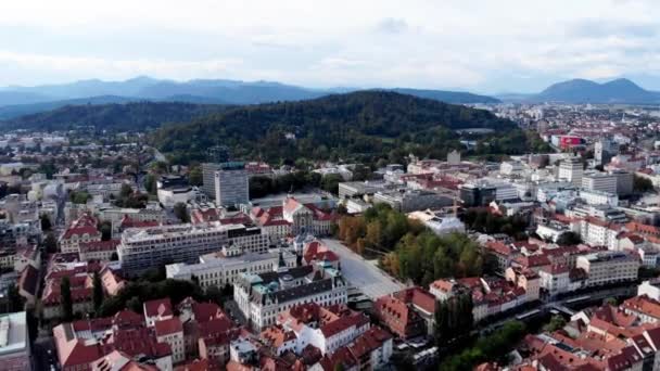 Drone Disparo Ciudad Liubliana Capital Eslovenia Vista Desde Dron Río — Vídeos de Stock