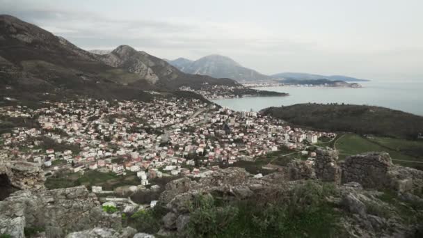 Fortezza Medievale Sulla Costa Montenegrina Vista Dalle Montagne Sul Sutomore — Video Stock