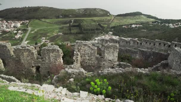 Fortaleza Medieval Costa Montenegrina Vista Desde Las Montañas Sutomore Montenegro — Vídeo de stock