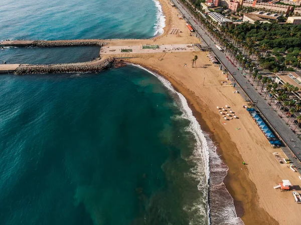 Drone Shot Barcelona Drone View Vibrant Swimming Sunbathing Beach Barcelona — Stock Photo, Image