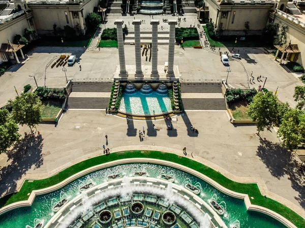 バルセロナの国立宮殿のドローン撮影 カタルーニャ国立美術館 バルセロナのドローン博物館からの眺め モンジュイック バルセロナの首都の山 ストック写真