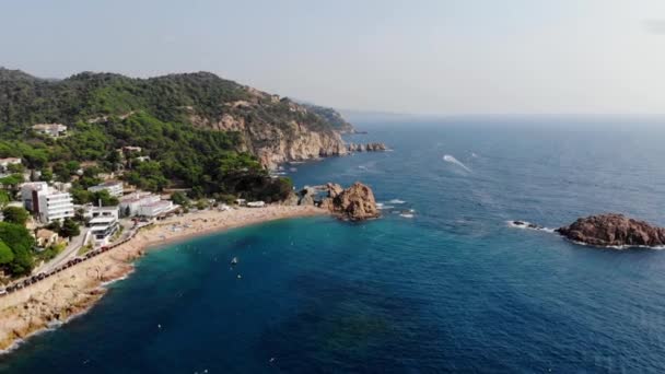 Drone View Rocky Cliffs Sea City Tossa Mar Drone Shot — Stock Video
