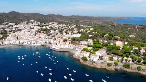 Drone Shot Coastal City Cadaques Small Village Costa Brava View — Stock Video