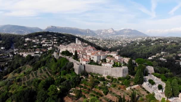 Drone Disparado Saint Paul Vence Aldeia Fortificada Medieval Sul França — Vídeo de Stock